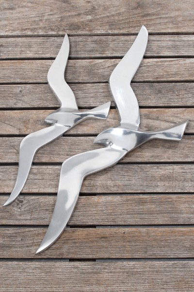 Wand-Objekt Möwe, Aluminium poliert, Länge 36cm